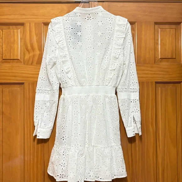 The Kooples White Eyelet Ruffled Long Sleeve Dress Size US 2 NWT